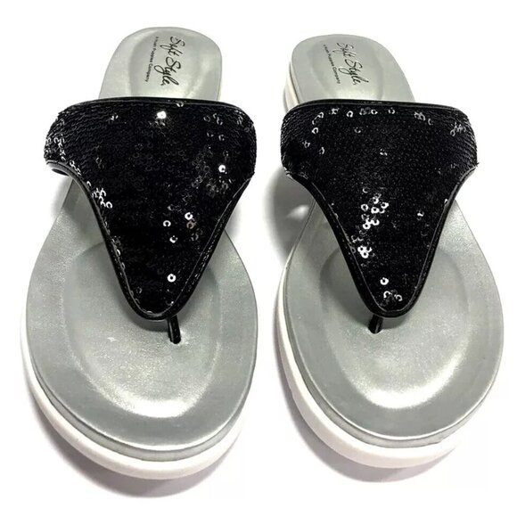 Soft Style Black and Silver Sandals - Picture 1 of 6